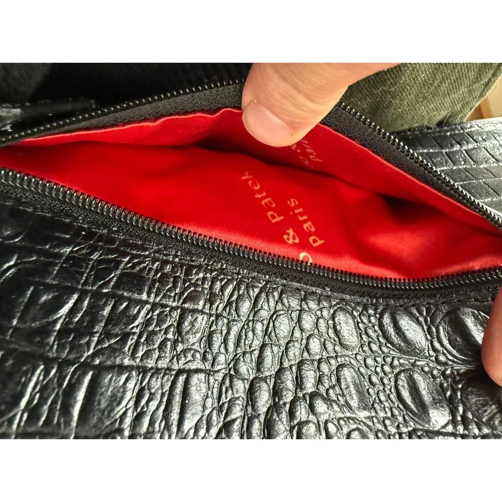 Cleo & Patek Paris Black Croc Embossed Leather Chain Clutch Shoulder Bag - Picture 6 of 13